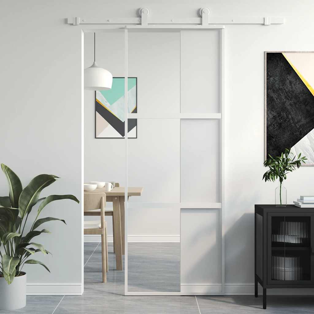Sliding door tempered glass and white aluminum 76x205 cm 