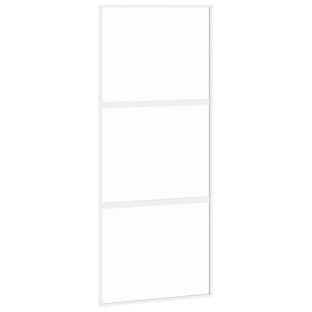 White tempered glass and aluminum sliding door 90x205 cm 