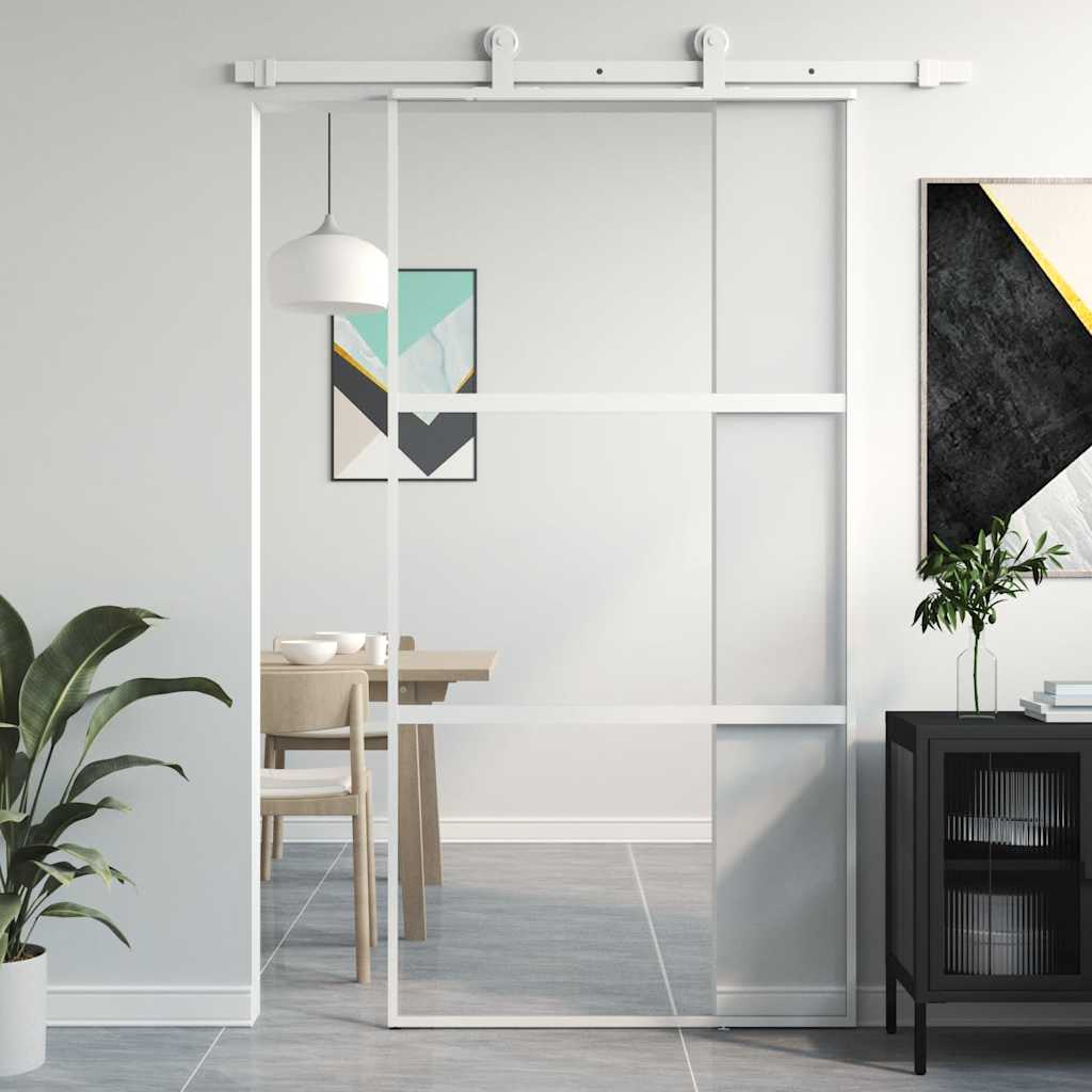 White tempered glass and aluminum sliding door 102.5x205 cm 
