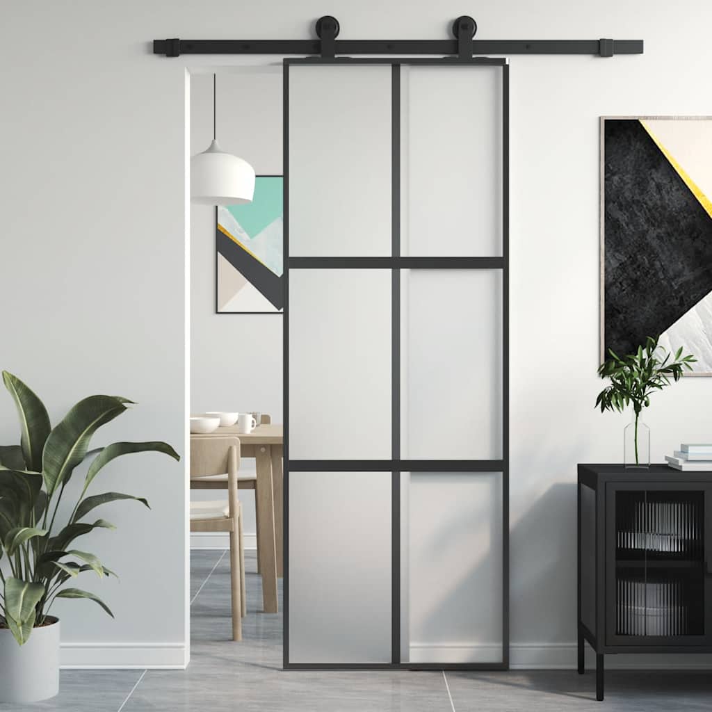Sliding door with tempered glass and black aluminum 76x205 cm 