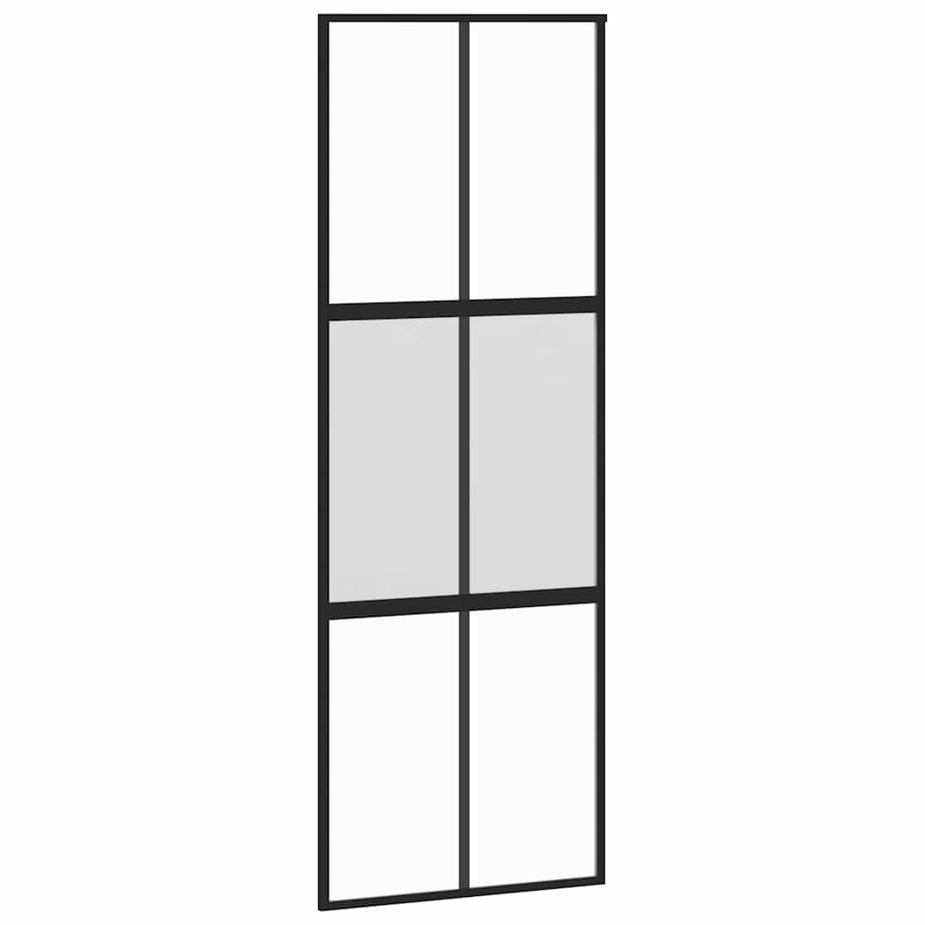 Black tempered glass and aluminum sliding door 76x205 cm 