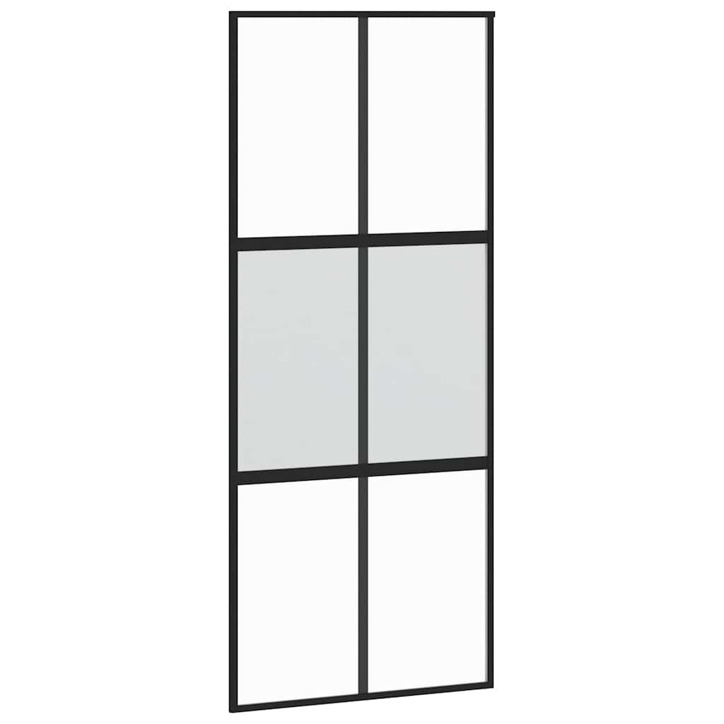 Black tempered glass and aluminum sliding door 90x205 cm 