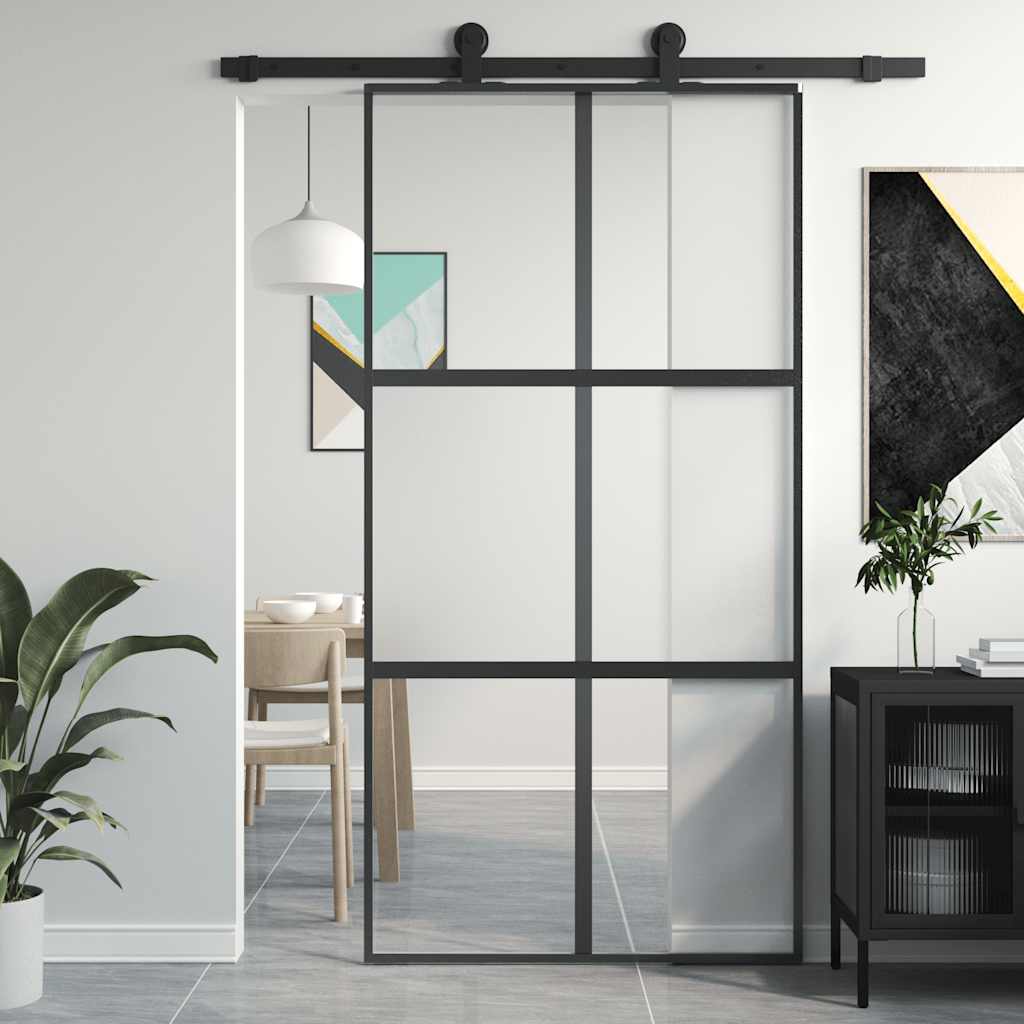 Sliding door made of tempered glass and black aluminum 102.5x205 cm 