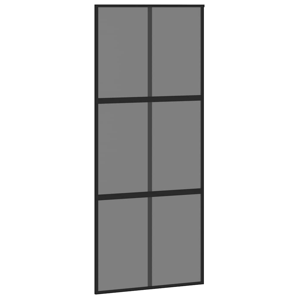 Black tempered glass and aluminum sliding door 90x205 cm 