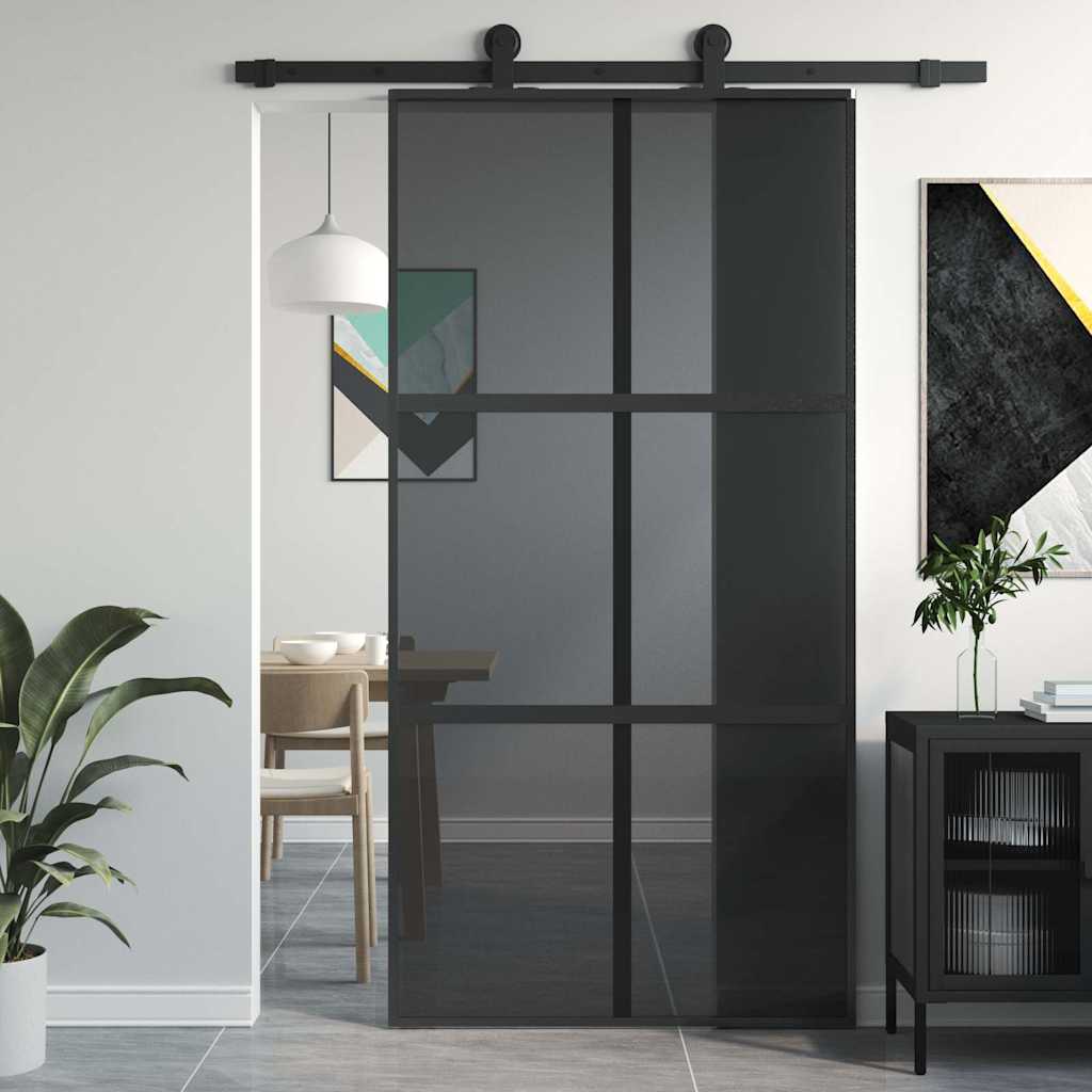 Sliding door, black tempered glass and aluminum, 102.5x205 cm 