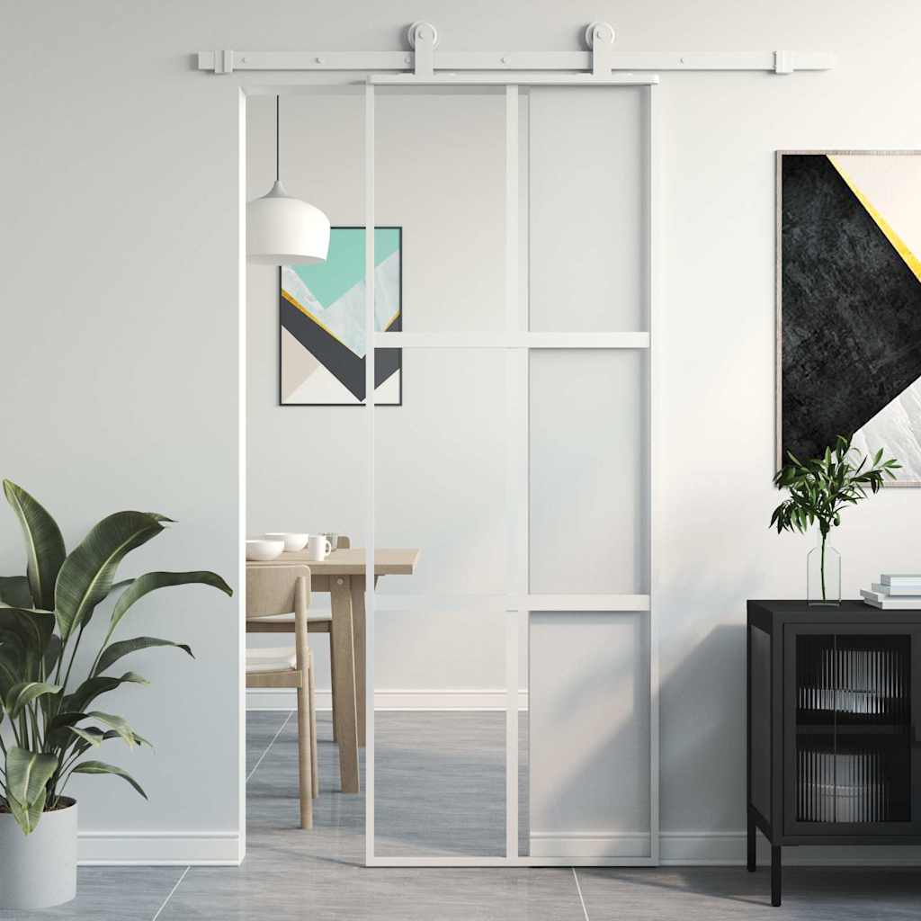 White tempered glass and aluminum sliding door 76x205 cm 