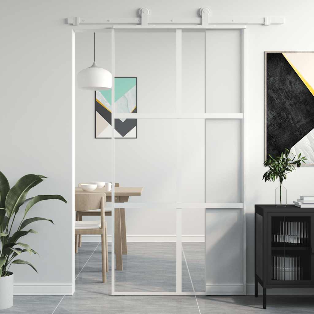 White tempered glass and aluminum sliding door 102.5x205 cm 