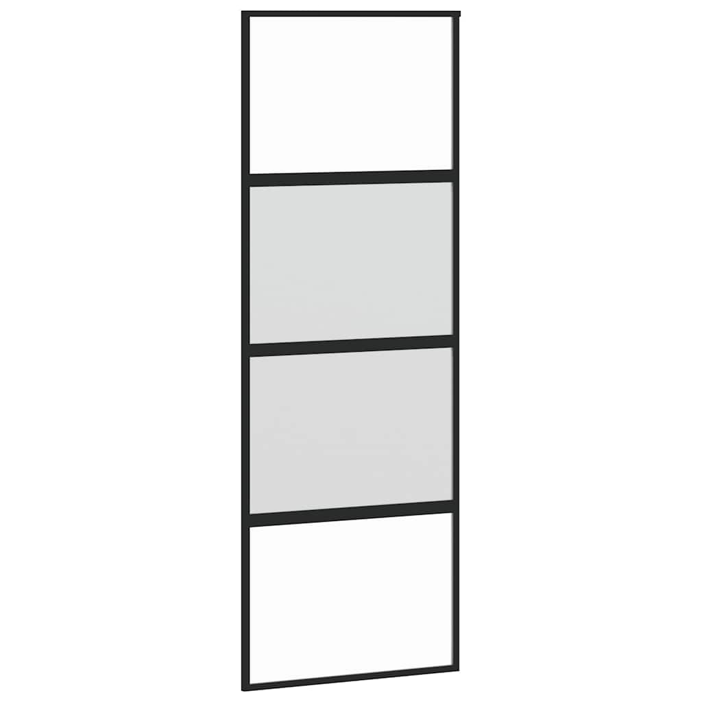 Black tempered glass and aluminum sliding door 76x205 cm 