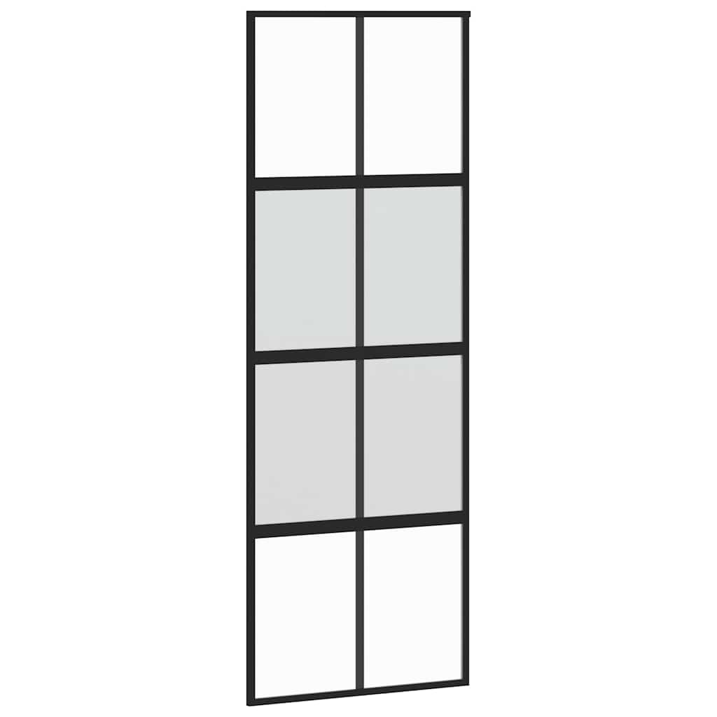 Black tempered glass and aluminum sliding door 76x205 cm 