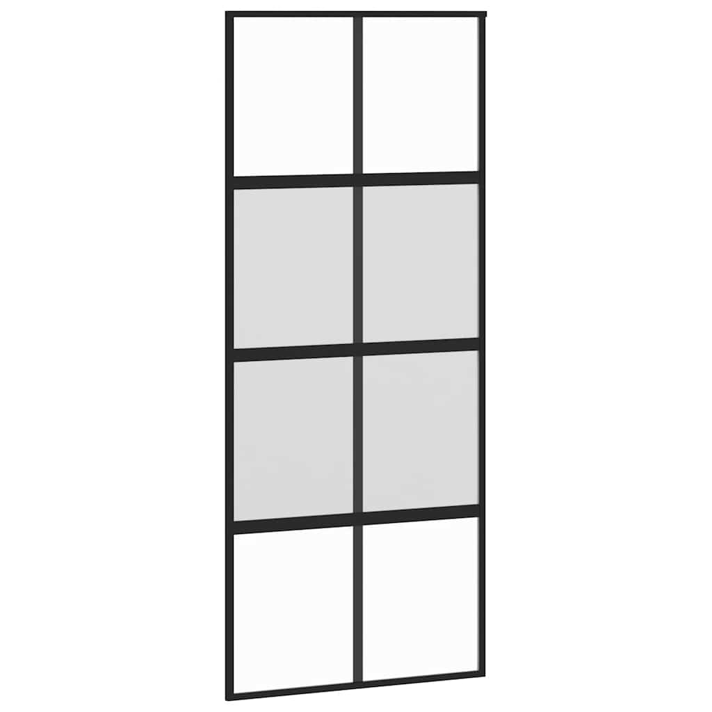 Black tempered glass and aluminum sliding door 90x205 cm 