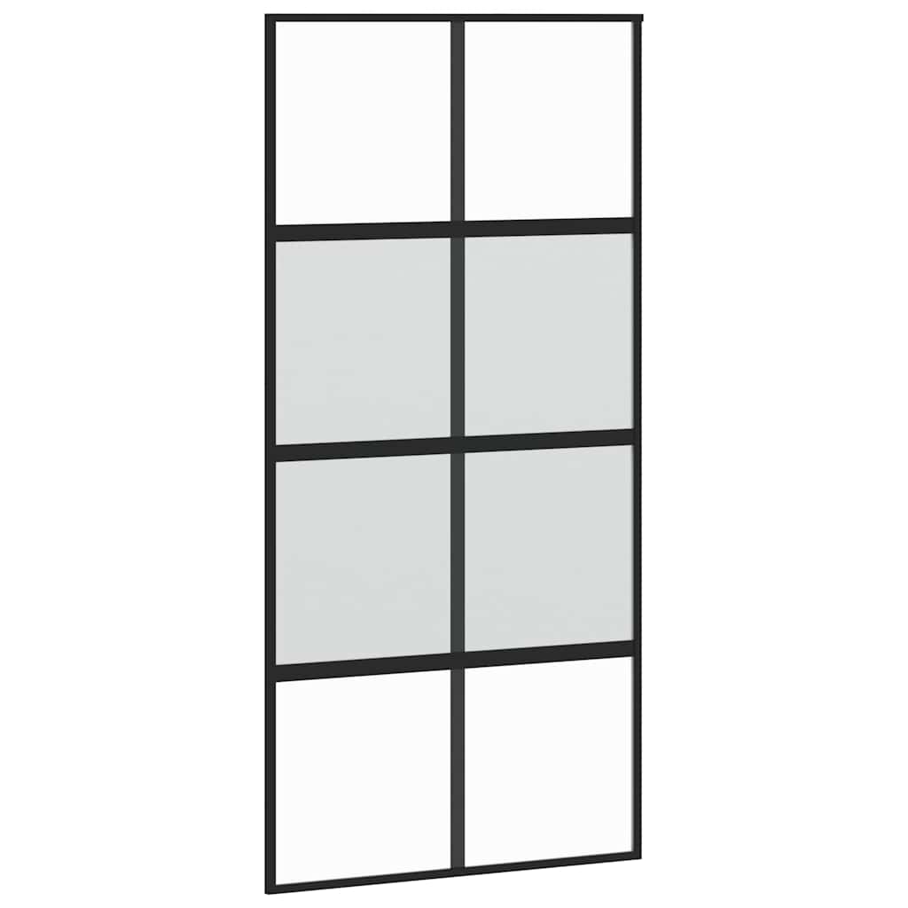 Black tempered glass and aluminum sliding door 102.5x205 cm 