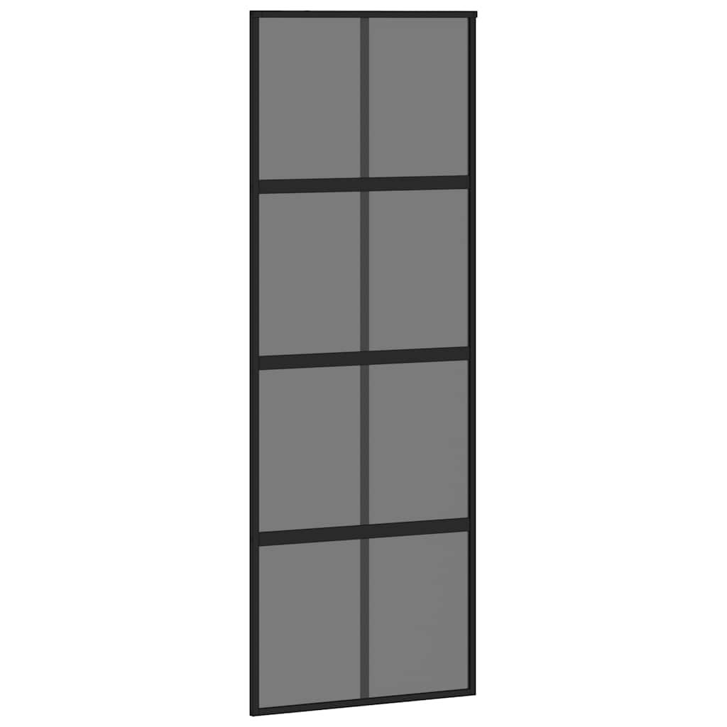Black tempered glass and aluminum sliding door 76x205 cm 