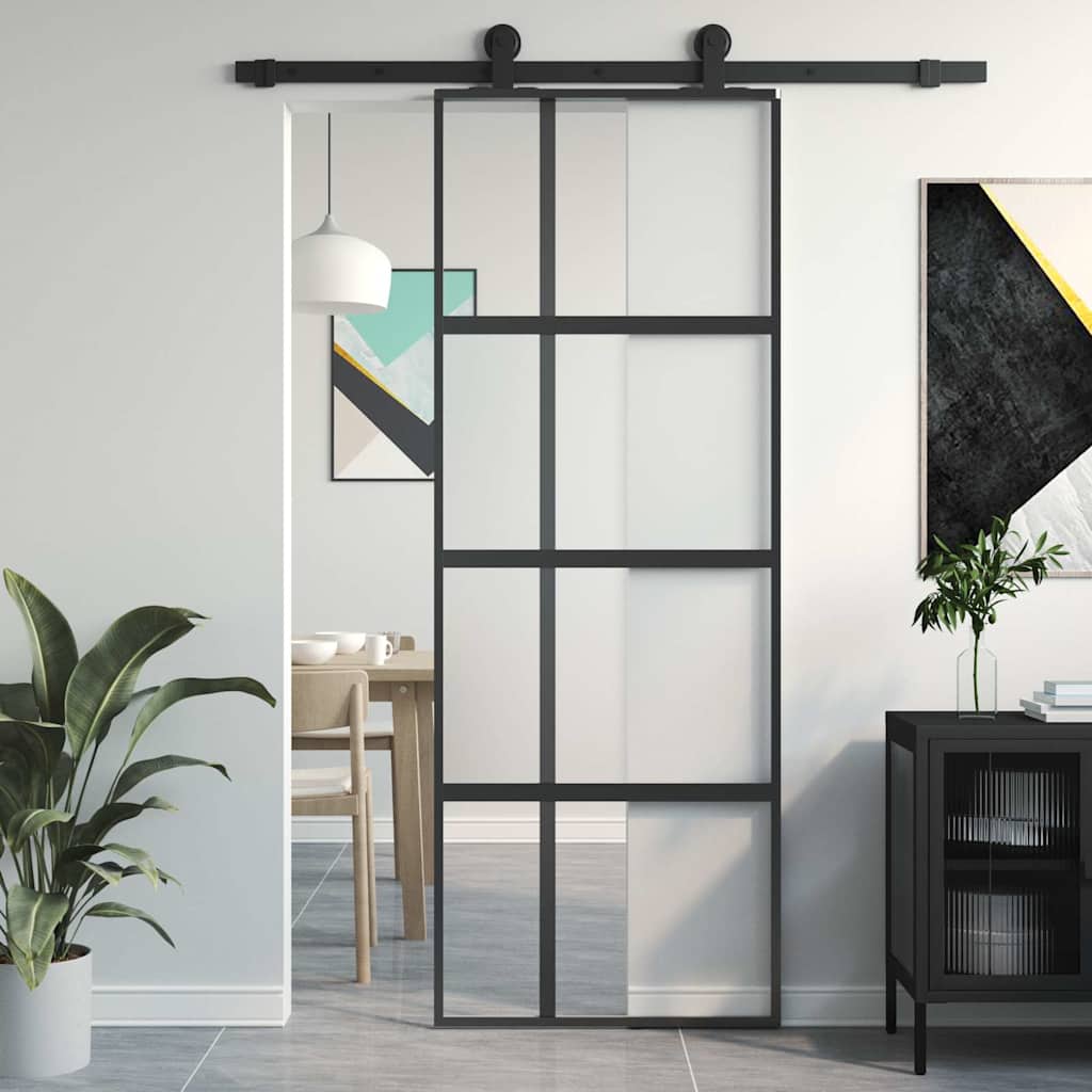 Sliding door tempered glass and black aluminum 76x205 cm 