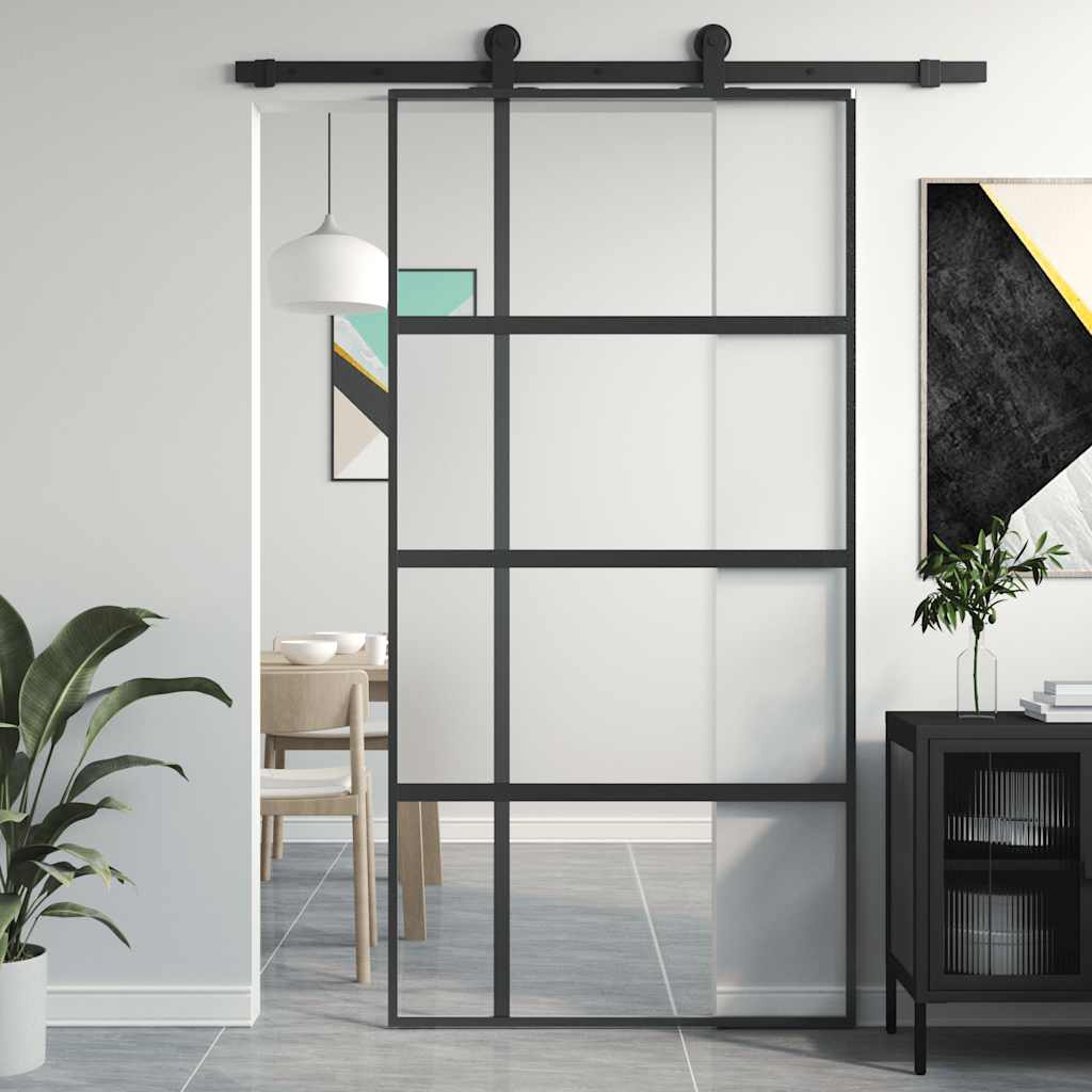 Tempered glass and black aluminum sliding door 102.5x205 cm 