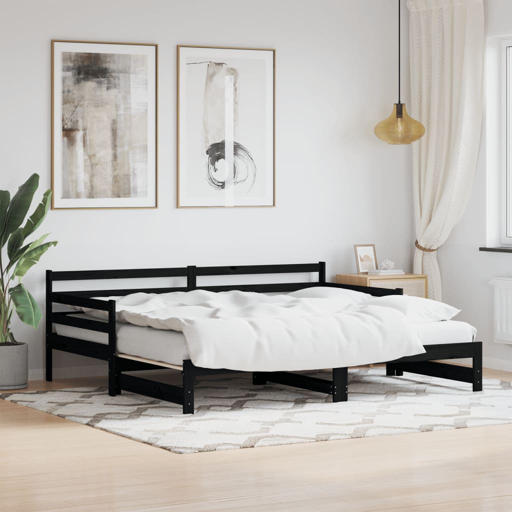 Vetonek Sofá cama nido madera maciza de pino negro 90x200 cm