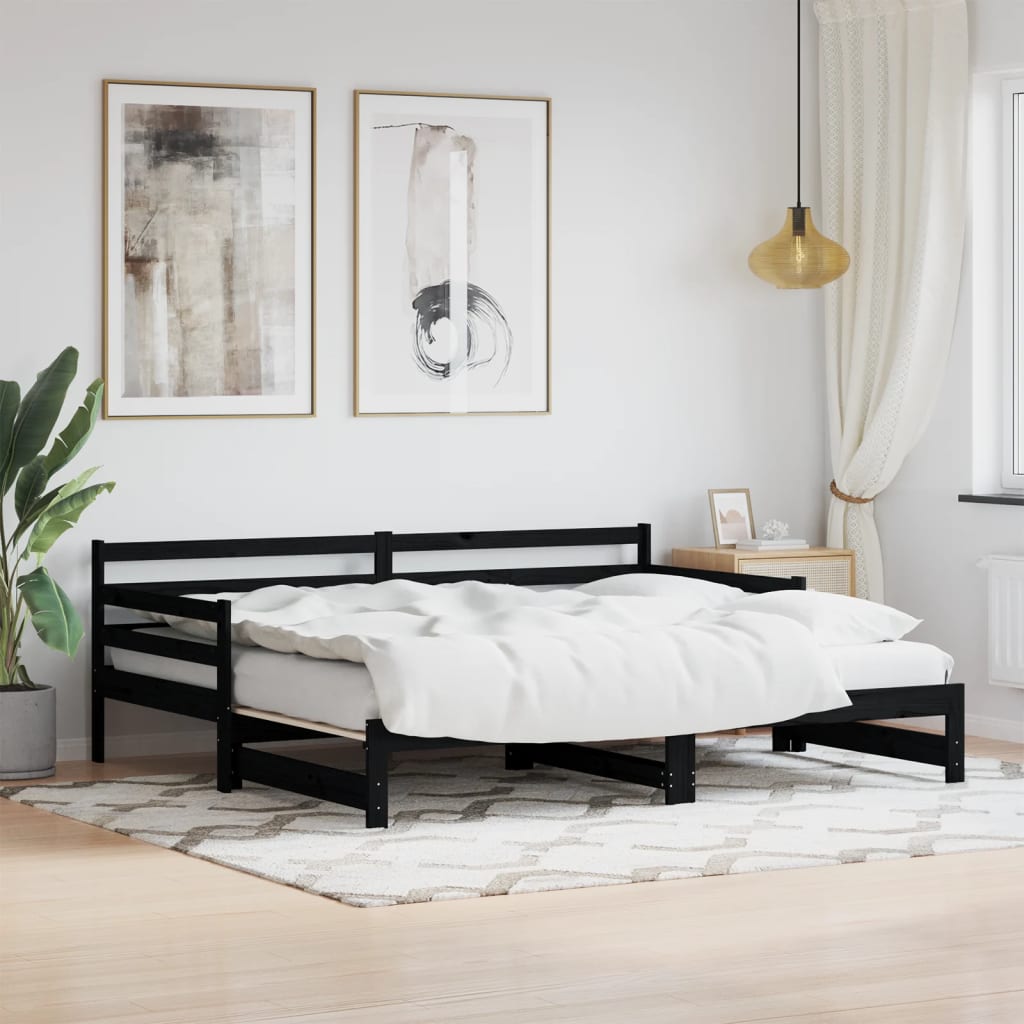 Vetonek Sofá cama nido madera maciza de pino negro 80x200 cm 