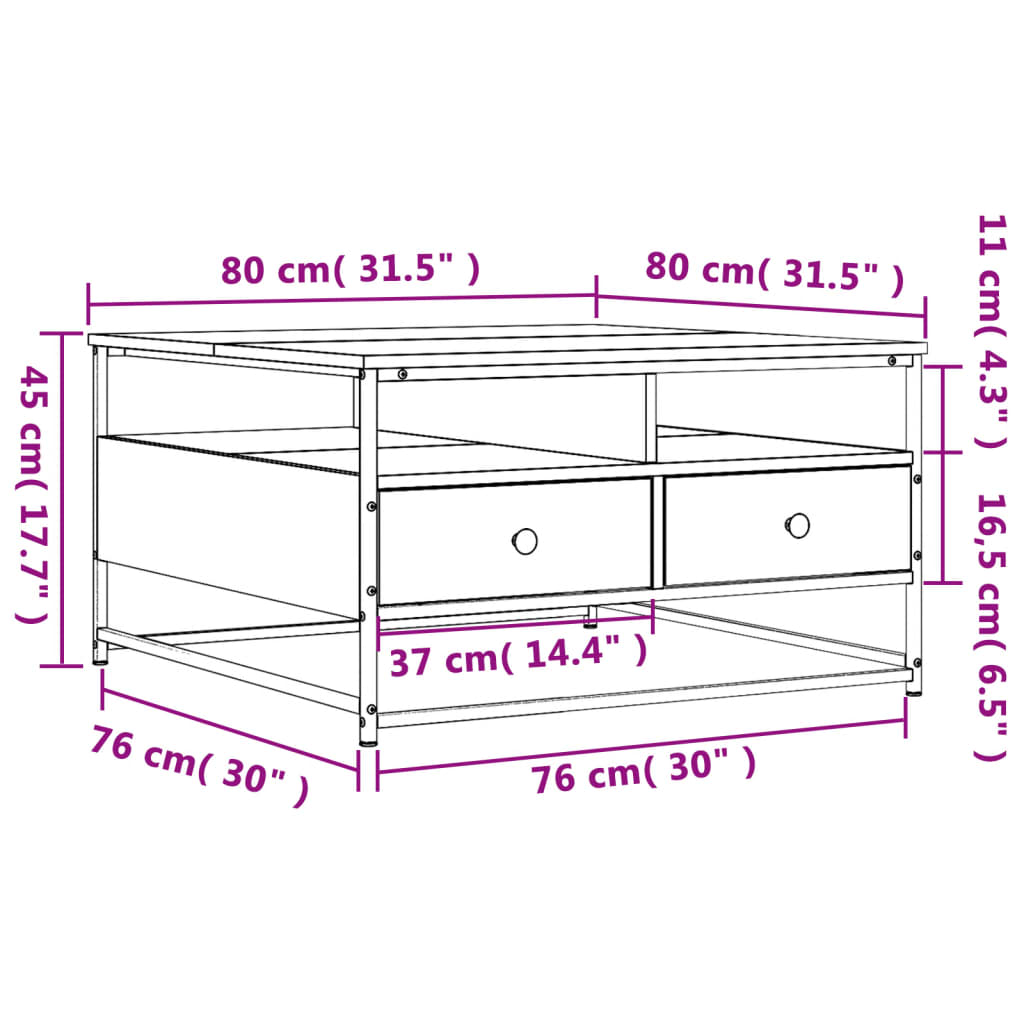 Ahumado Eiche Holzzentrum Tisch 80x80x45 cm