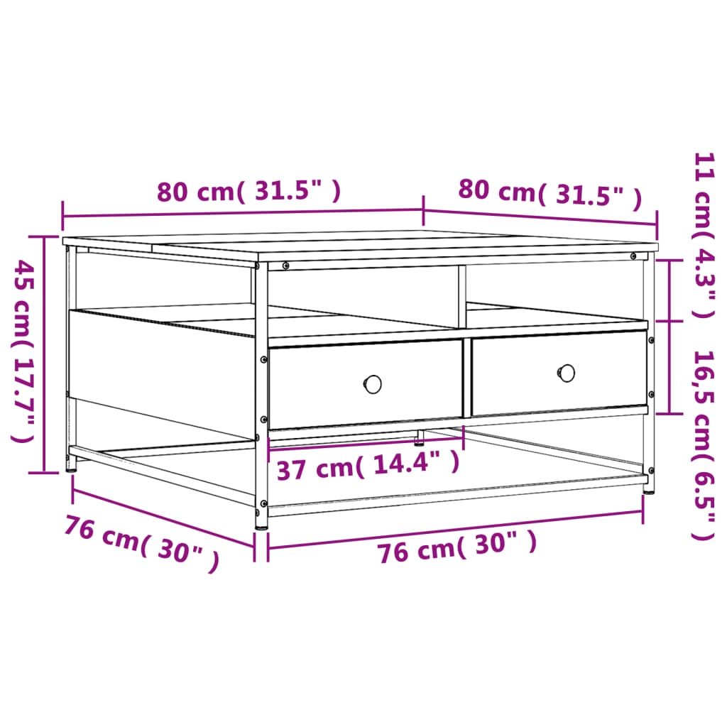 Braune Eichenholzmitte Tisch 80x80x45 cm