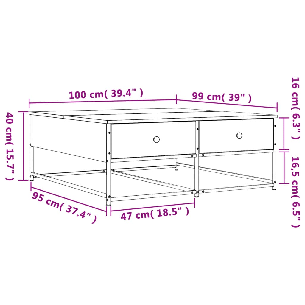 Mesa de centro madera de ingeniería roble marrón 100x99x40 cm