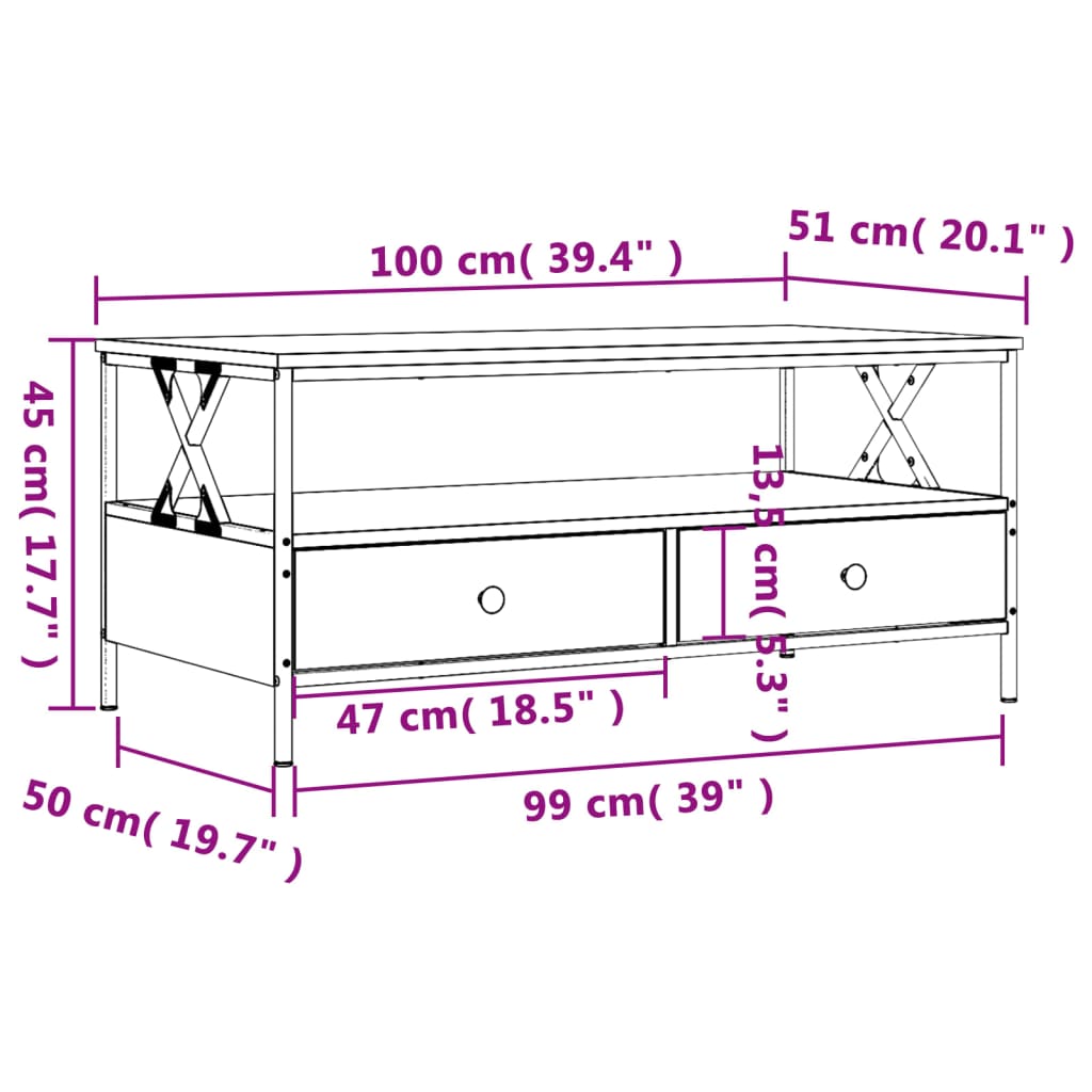 Mesa de centro madera de ingeniería roble Sonoma 100x51x45 cm