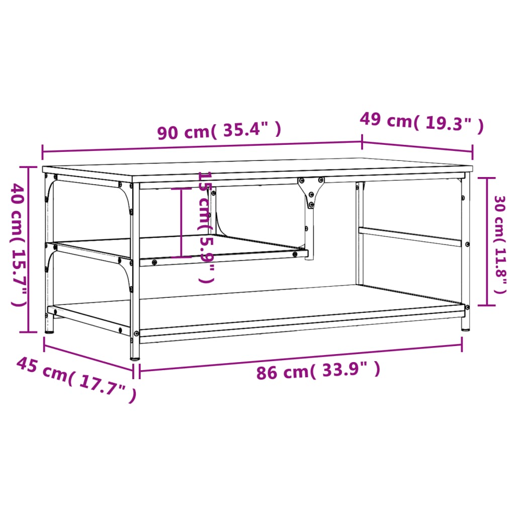 Mesa de centro madera de ingeniería negro 90x49x40 cm