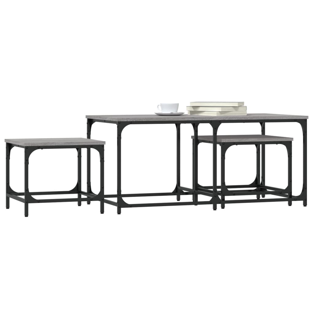 Stackable center tables 3 pcs synthesized wood nexus gray sonoma