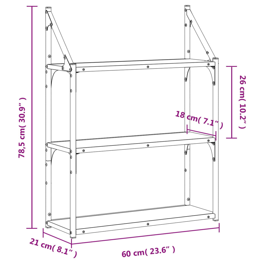 Estantería de pared madera sintetizada Nexus roble Sonoma 60x21x78,5cm