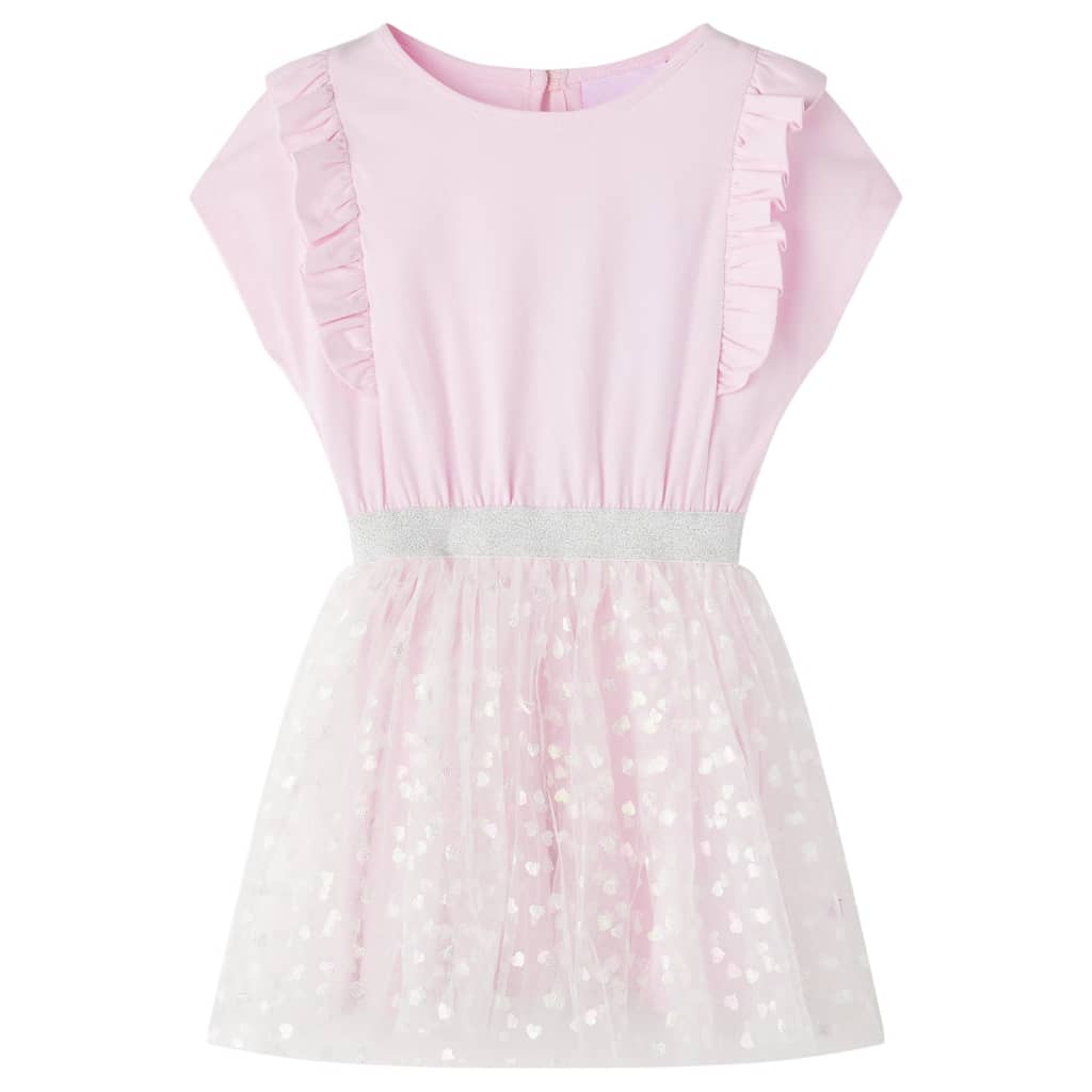 Vestido infantil con volantes rosa suave 92