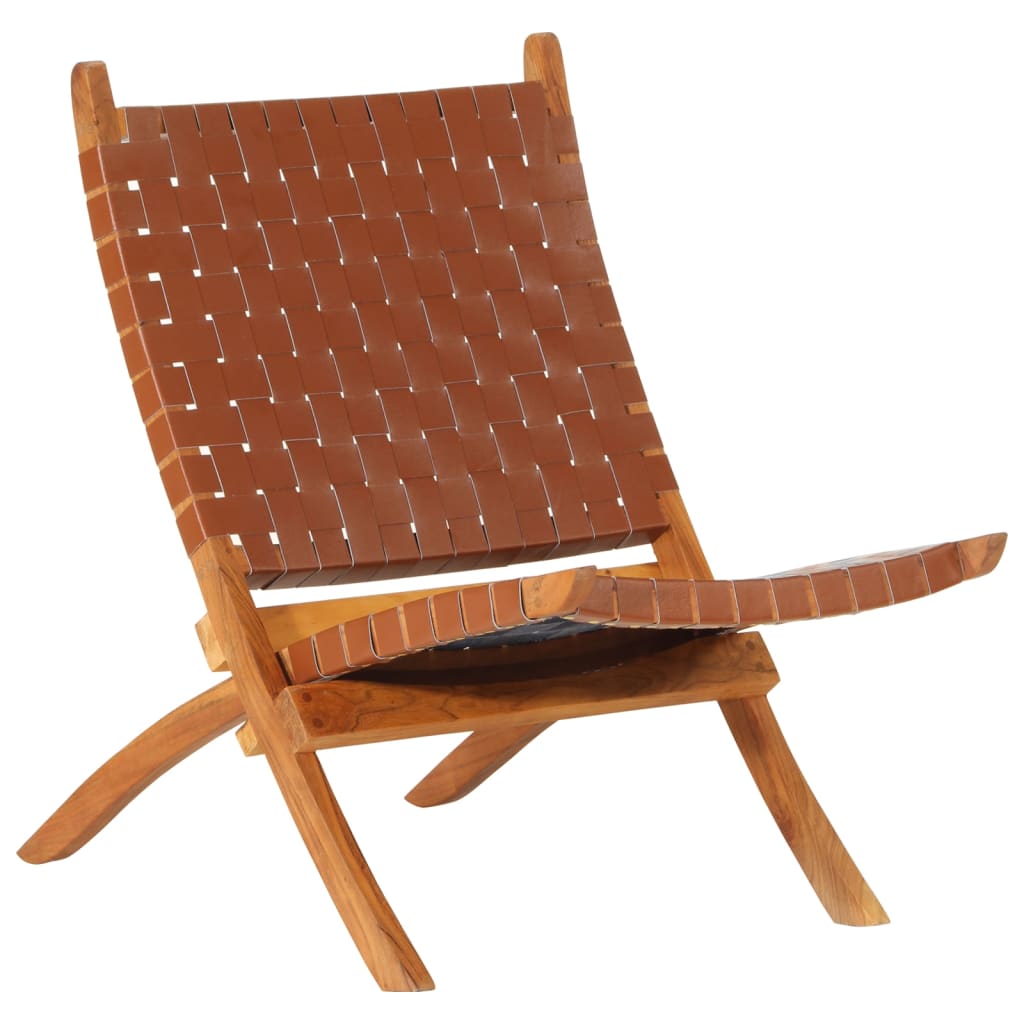 Vetonek Silla de relax plegable cuero auténtico marrón