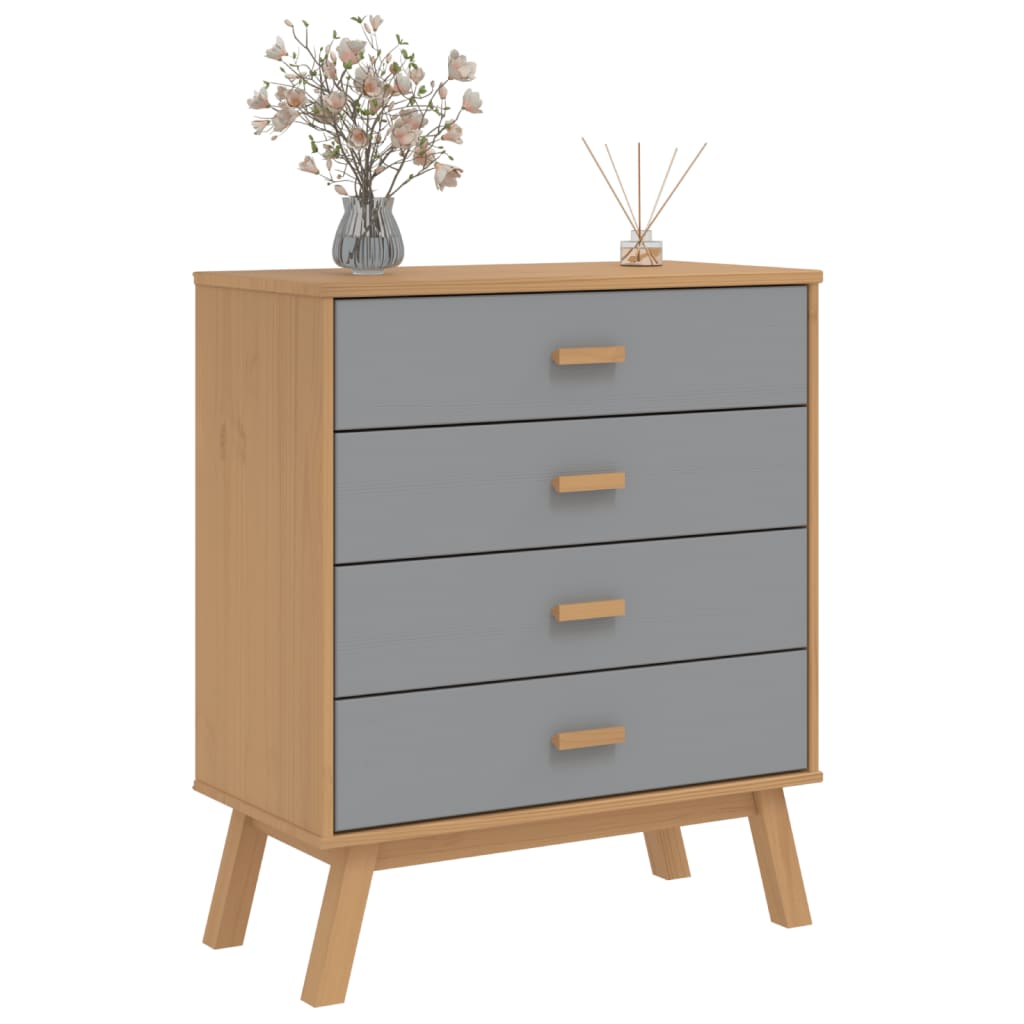 Cómoda de cajones olden madera maciza de pino gris y marrón v3600 - Vetonek