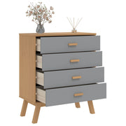 Cómoda de cajones olden madera maciza de pino gris y marrón v3600 - Vetonek