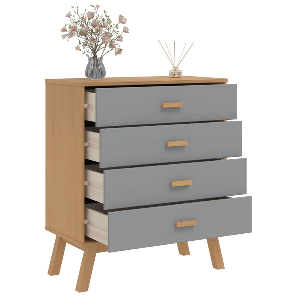 Cómoda de cajones olden madera maciza de pino gris y marrón v3600 - Vetonek