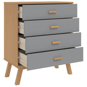Cómoda de cajones olden madera maciza de pino gris y marrón v3600 - Vetonek