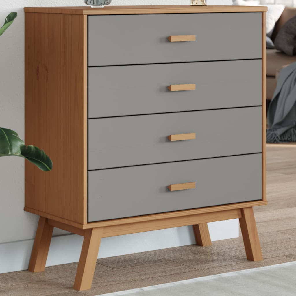 Cómoda de cajones olden madera maciza de pino gris y marrón v3600 Vetonek