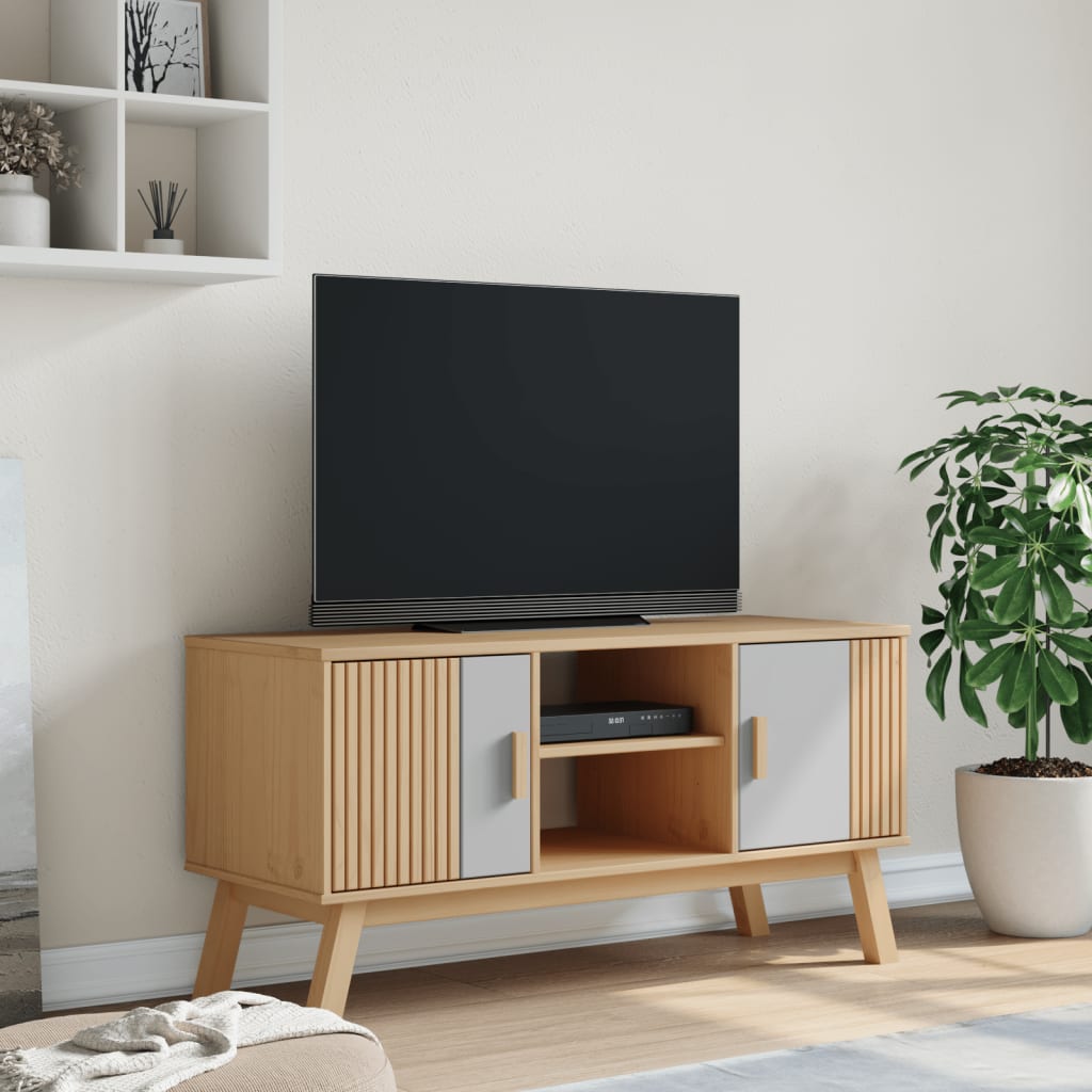 TV furniture OLDEN WOOD MACIZA GRAY AND BROWN PINE 114X43X57CM