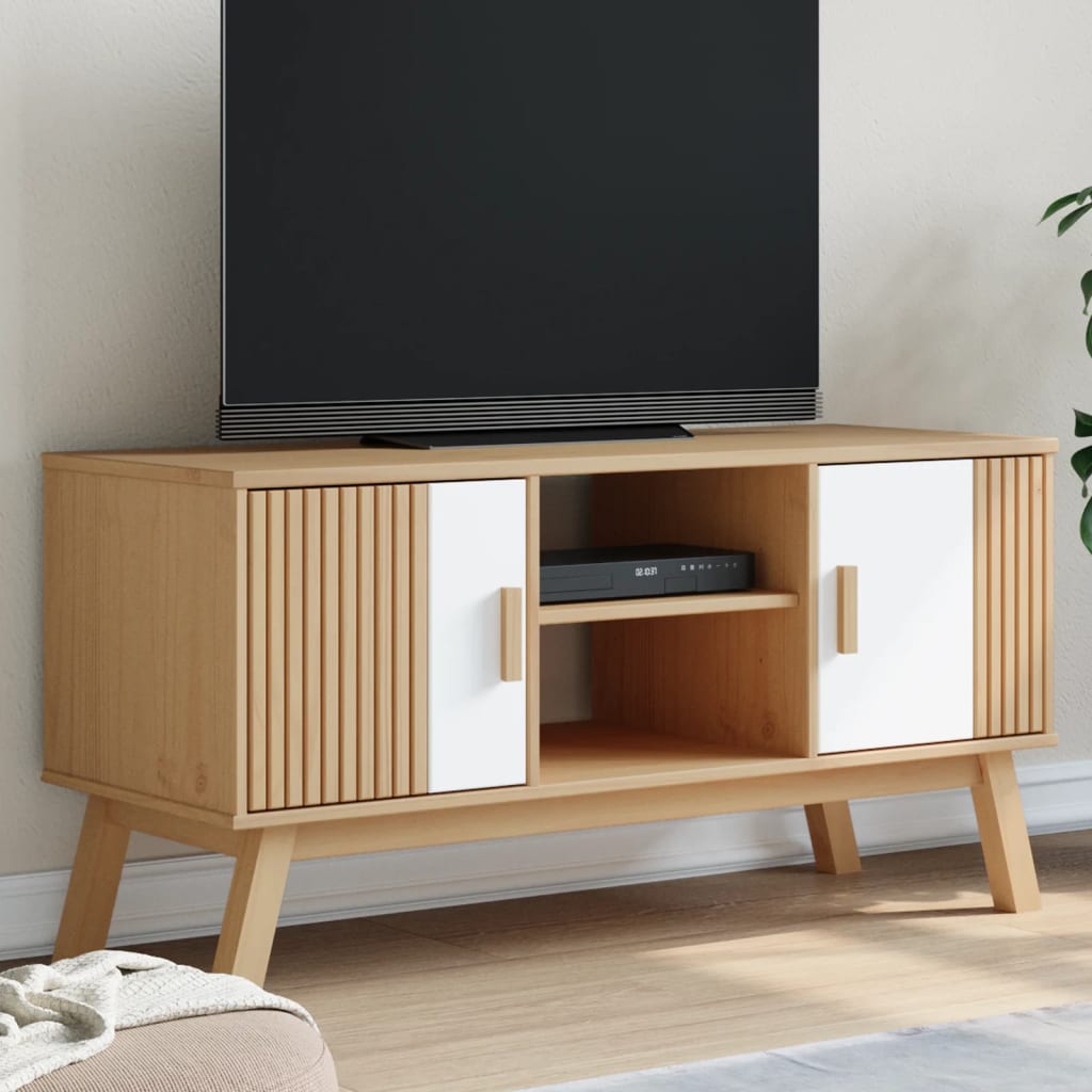 Vetonek Mueble de TV OLDEN madera maciza pino blanco marrón 114x43x57cm