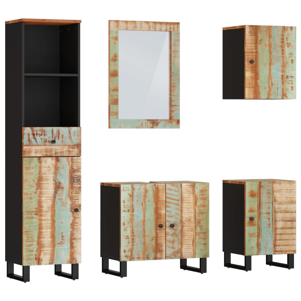 Vetonek Conjunto de muebles de baño 5 piezas madera maciza reciclada