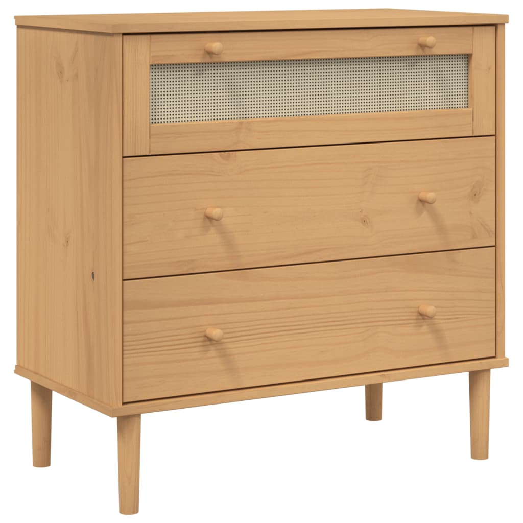 Vetonek Cómoda SENJA aspecto ratán madera maciza pino marrón 80x40x80cm