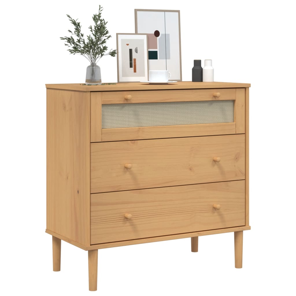 Cómoda SENJA aspecto ratán madera maciza pino marrón 80x40x80cm - Vetonek