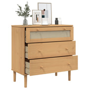 Cómoda SENJA aspecto ratán madera maciza pino marrón 80x40x80cm - Vetonek