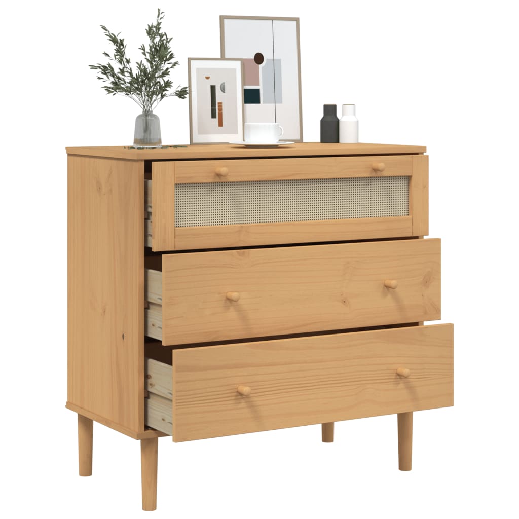 Cómoda SENJA aspecto ratán madera maciza pino marrón 80x40x80cm - Vetonek