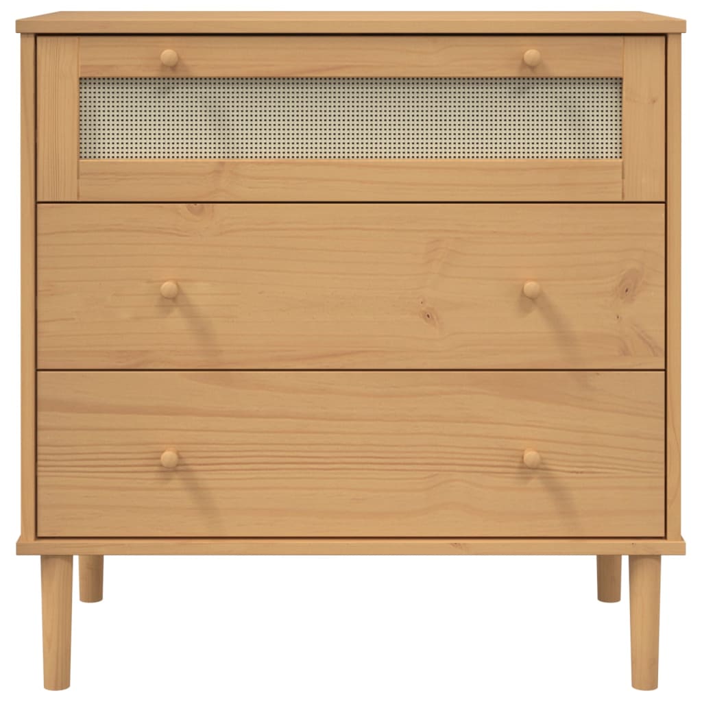 Cómoda SENJA aspecto ratán madera maciza pino marrón 80x40x80cm - Vetonek