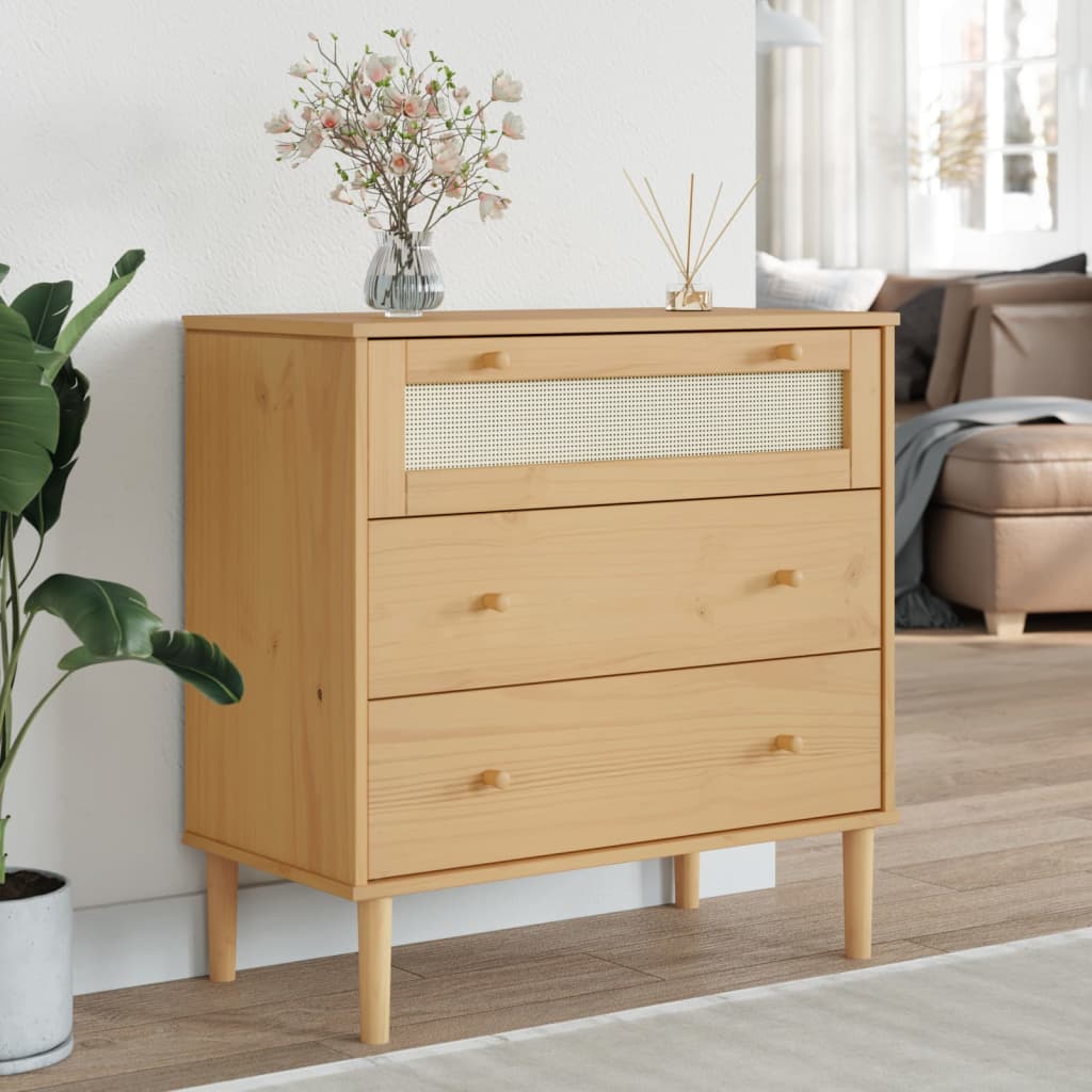 Cómoda senja aspecto ratán madera maciza pino marrón 80x40x80cm v4386 Vetonek