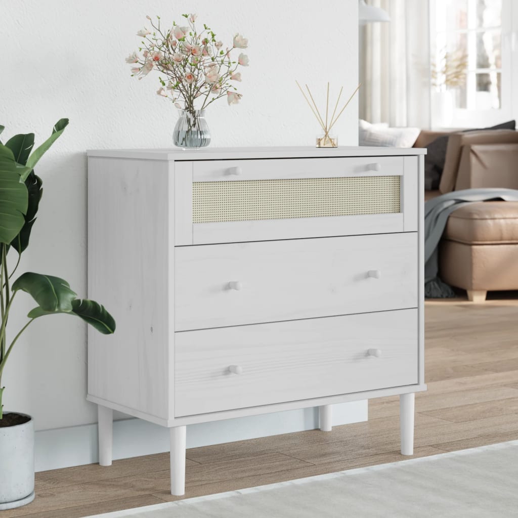 Cómoda senja aspecto ratán madera maciza pino blanco 80x40x80cm v4393 Vetonek