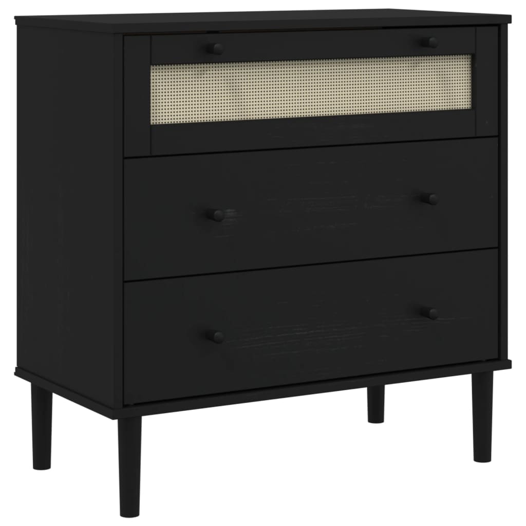 Vetonek Cómoda SENJA aspecto ratán madera maciza pino negro 80x40x80cm