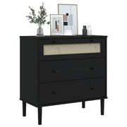 Cómoda SENJA aspecto ratán madera maciza pino negro 80x40x80cm - Vetonek