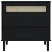 Cómoda SENJA aspecto ratán madera maciza pino negro 80x40x80cm - Vetonek