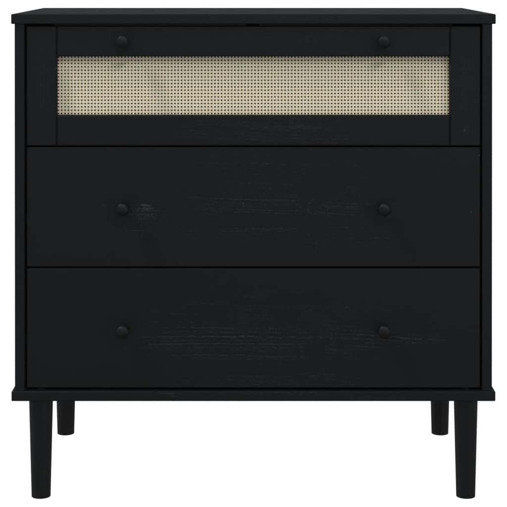 Cómoda SENJA aspecto ratán madera maciza pino negro 80x40x80cm - Vetonek