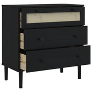 Cómoda SENJA aspecto ratán madera maciza pino negro 80x40x80cm - Vetonek