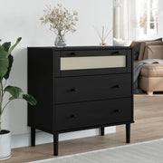 Cómoda senja aspecto ratán madera maciza pino negro 80x40x80cm v4409 Vetonek